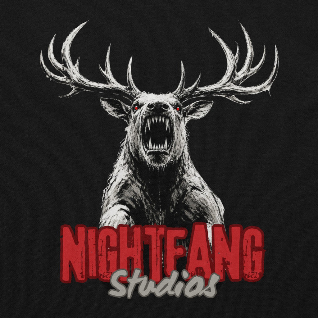 Nightfang Reindeer Unisex Hoodie, Black, close-up