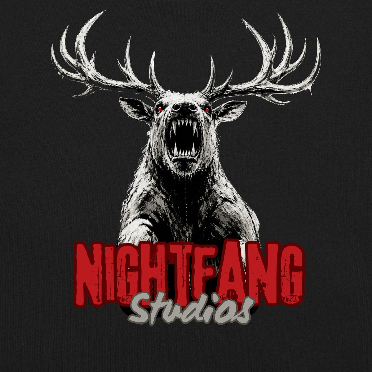 Nightfang Reindeer Unisex Long Sleeve Tee, Black, close-up