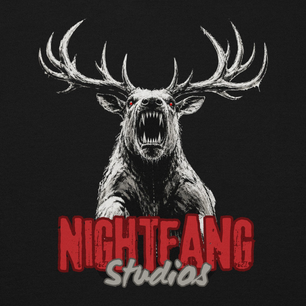 Nightfang Reindeer Front and Back Signature Unisex Hoodie, Black, back close-up