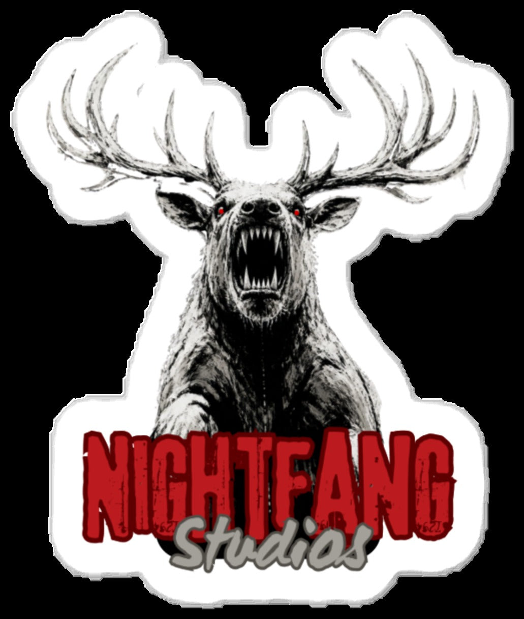 Nightfang Reindeer Vinyl Sticker, die-cut reindeer with NIGHTFANG Studios text
