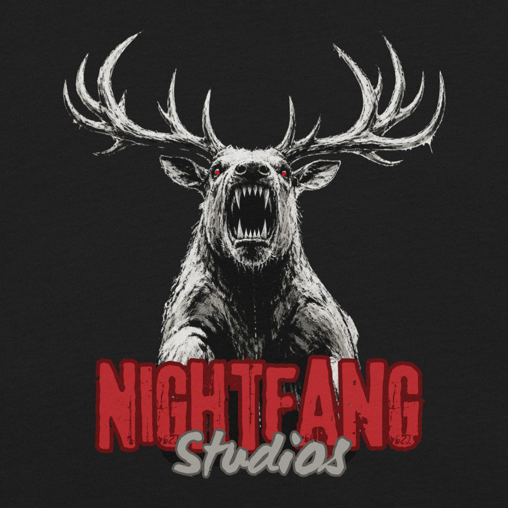 Nightfang Reindeer Unisex Tee, Black, close-up