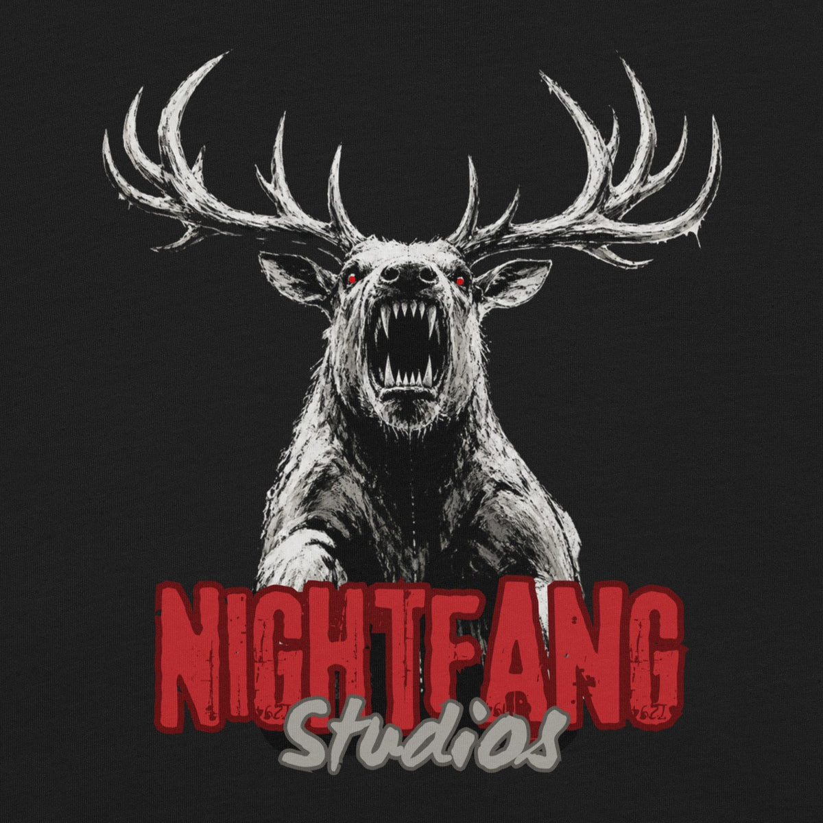 Nightfang Reindeer Unisex Tee, Black, close-up