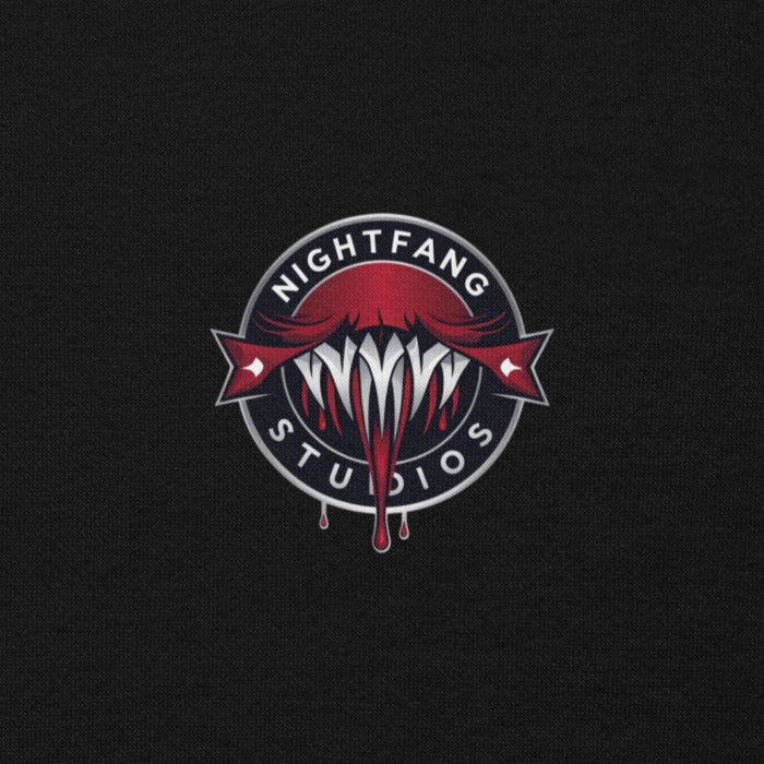 Nightfang Reindeer Front & Back Signature Unisex Hoodie, Black, pocket logo close-up