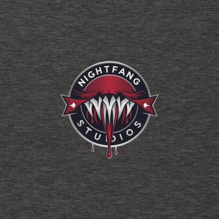 Nightfang Reindeer Front & Back Signature Unisex Hoodie, Charcoal Heather, pocket logo close-up