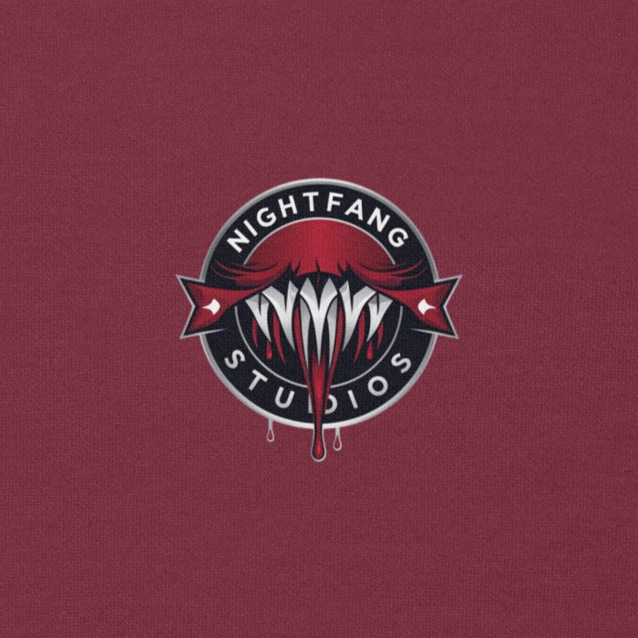 Nightfang Reindeer Front & Back Signature Unisex Hoodie, Maroon, pocket logo close-up