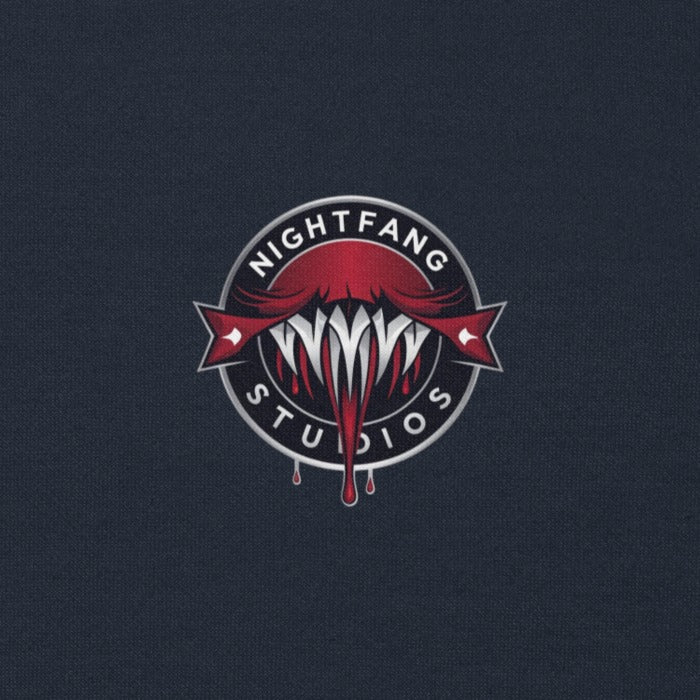 Nightfang Reindeer Front & Back Signature Unisex Hoodie, Navy Blazer, pocket logo close-up