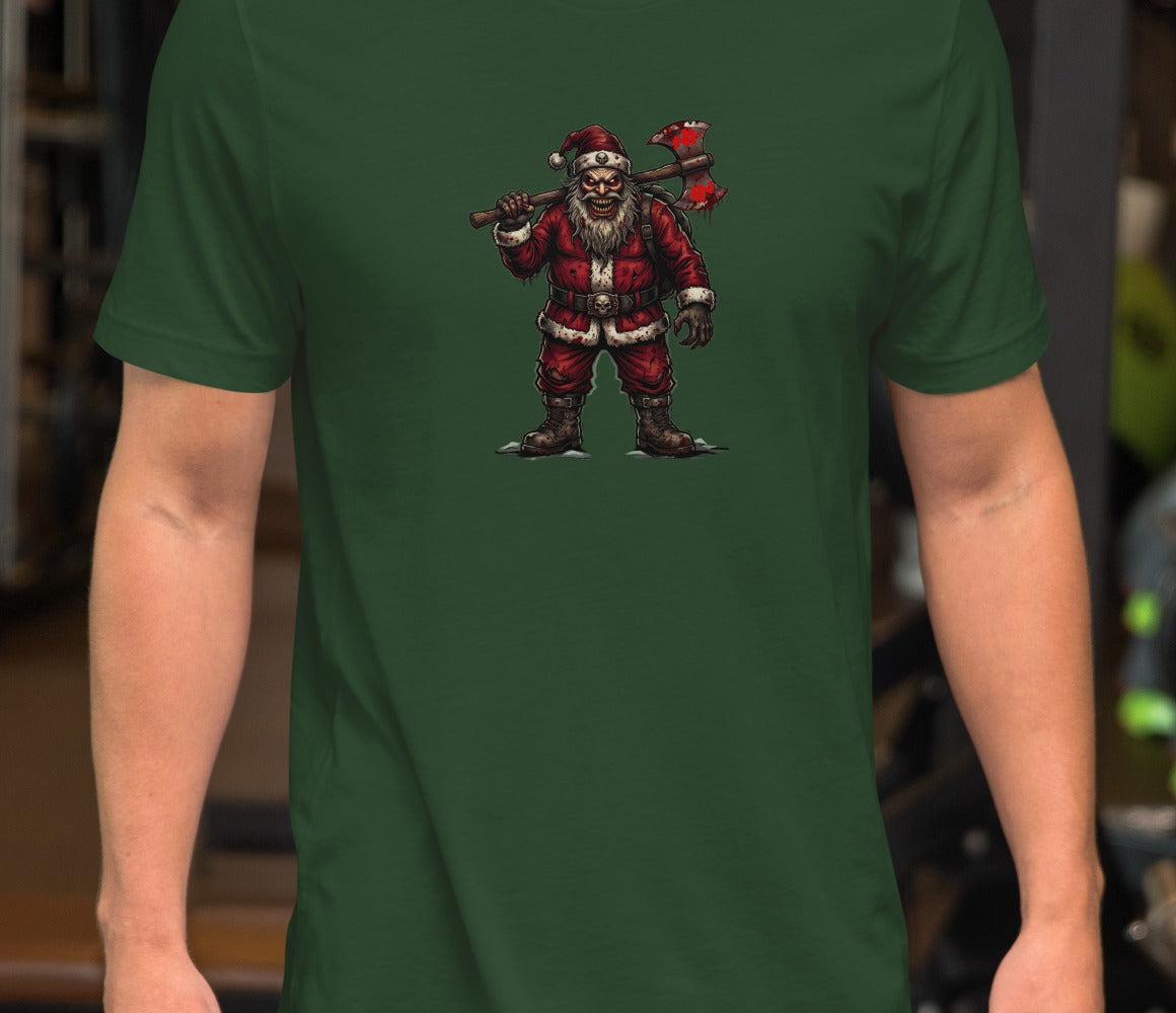 Santa Clause Unisex Tee, Forest, model wearing shirt