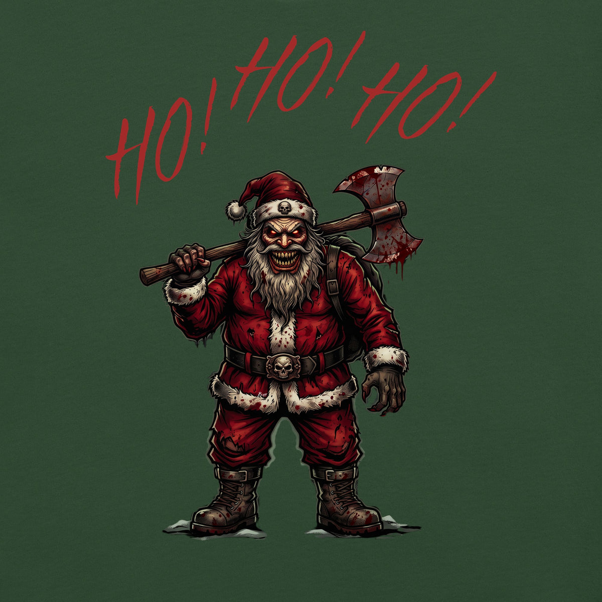 Ho Ho Ho Santa Clause close-up graphic on Forest Green womens tee