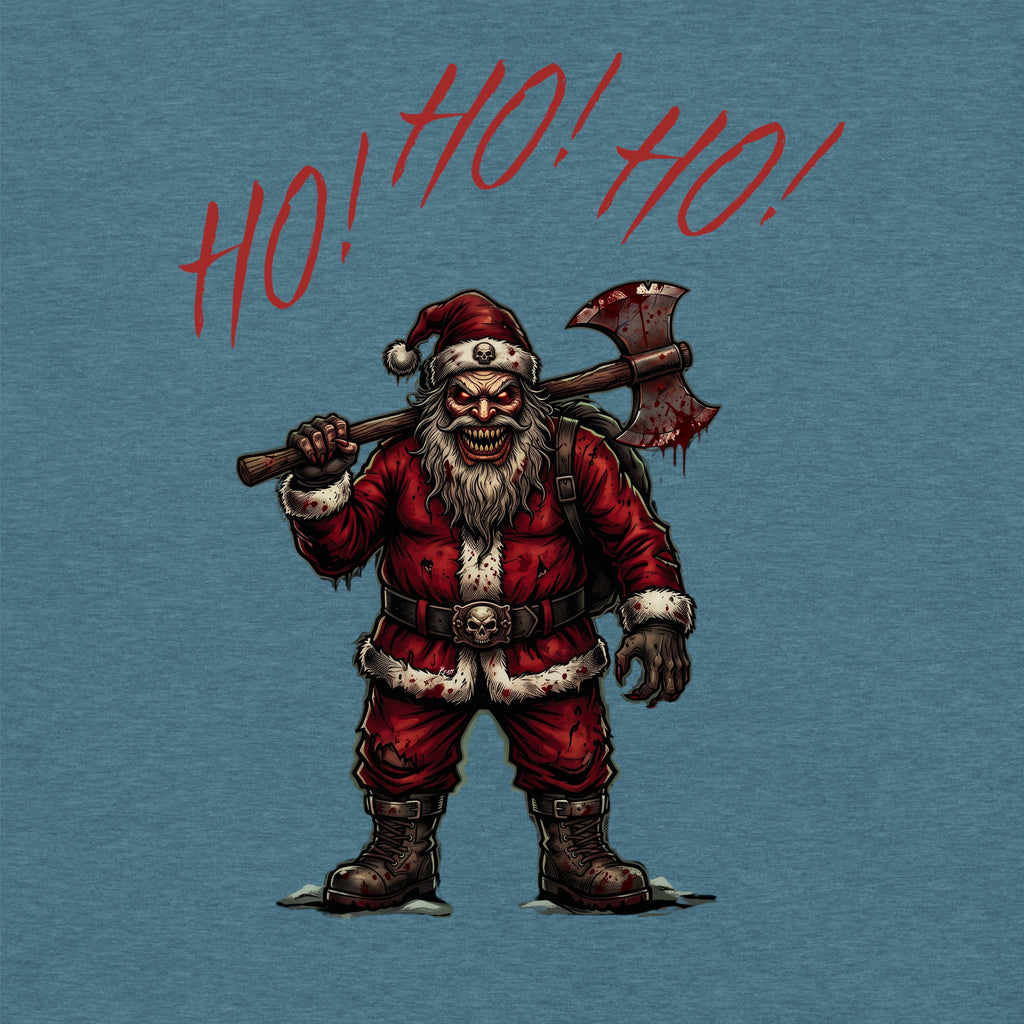 Ho Ho Ho Santa Clause close-up graphic on Heather Deep Teal womens tee