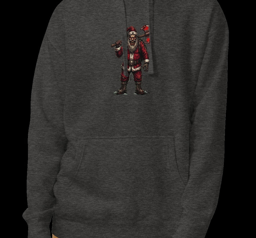 Santa Clause Unisex Hoodie, Charcoal Heather, model wearing hoodie
