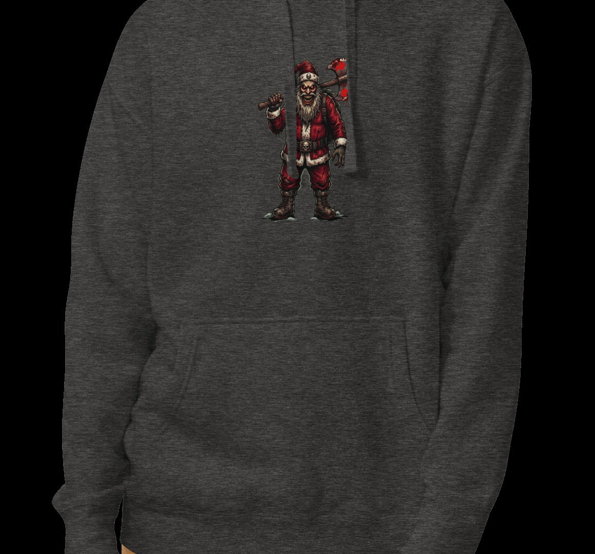Santa Clause Unisex Hoodie, Charcoal Heather, model wearing hoodie