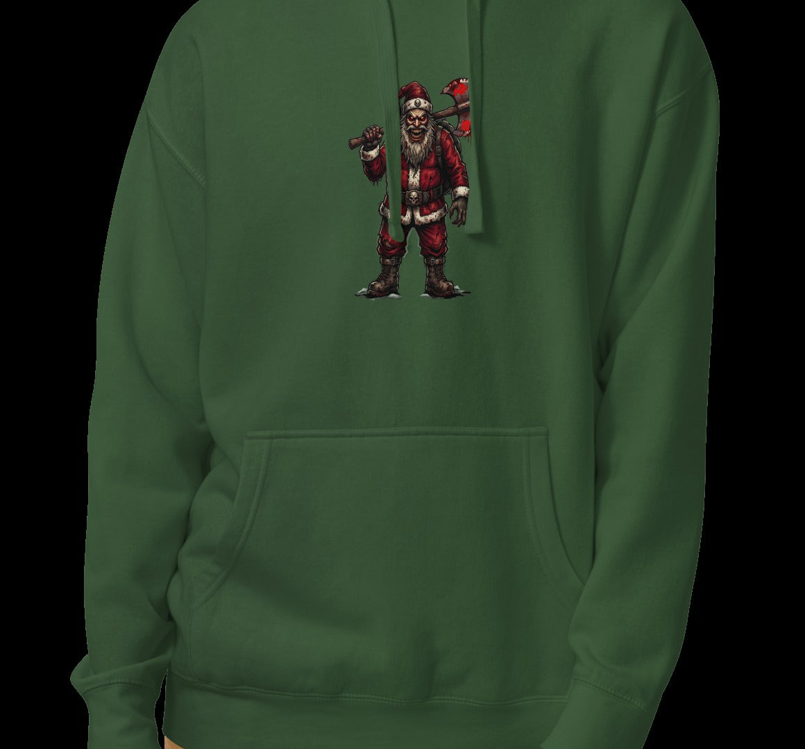 Santa Clause Unisex Hoodie, Forest Green, model wearing hoodie