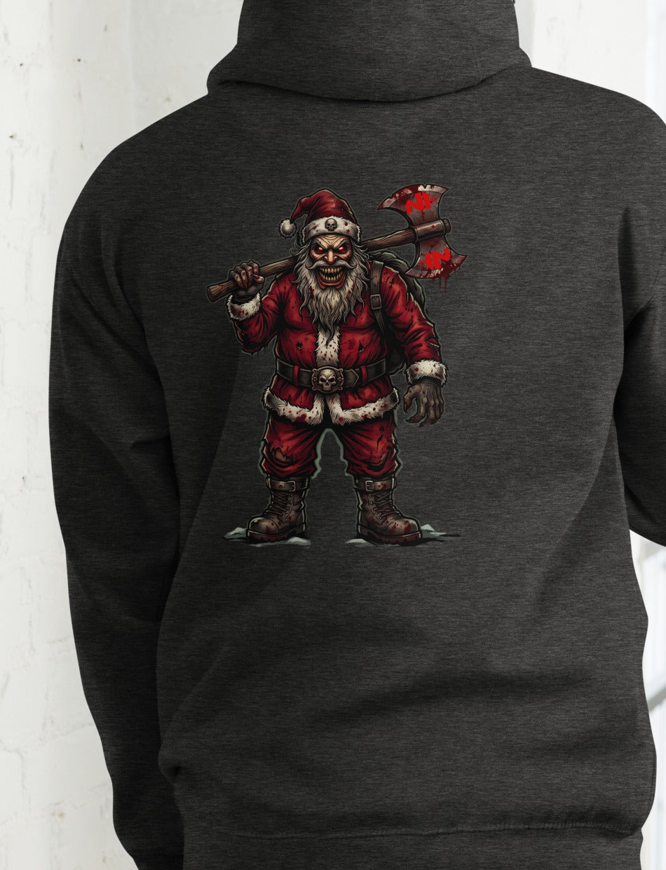 Santa Clause Signature Hoodie, Charcoal Heather, back, model wearing hoodie