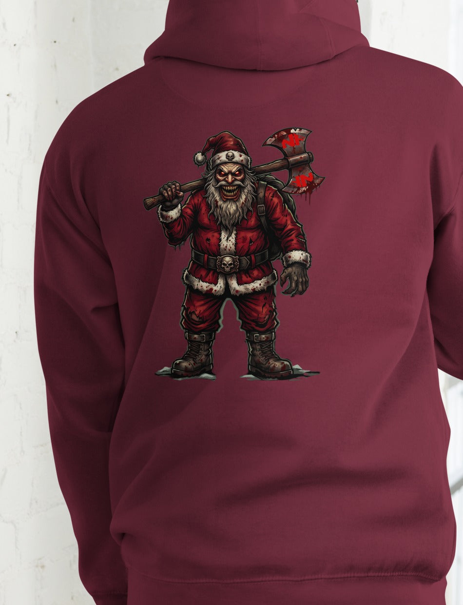 Santa Clause Signature Hoodie, Maroon, back, model wearing hoodie