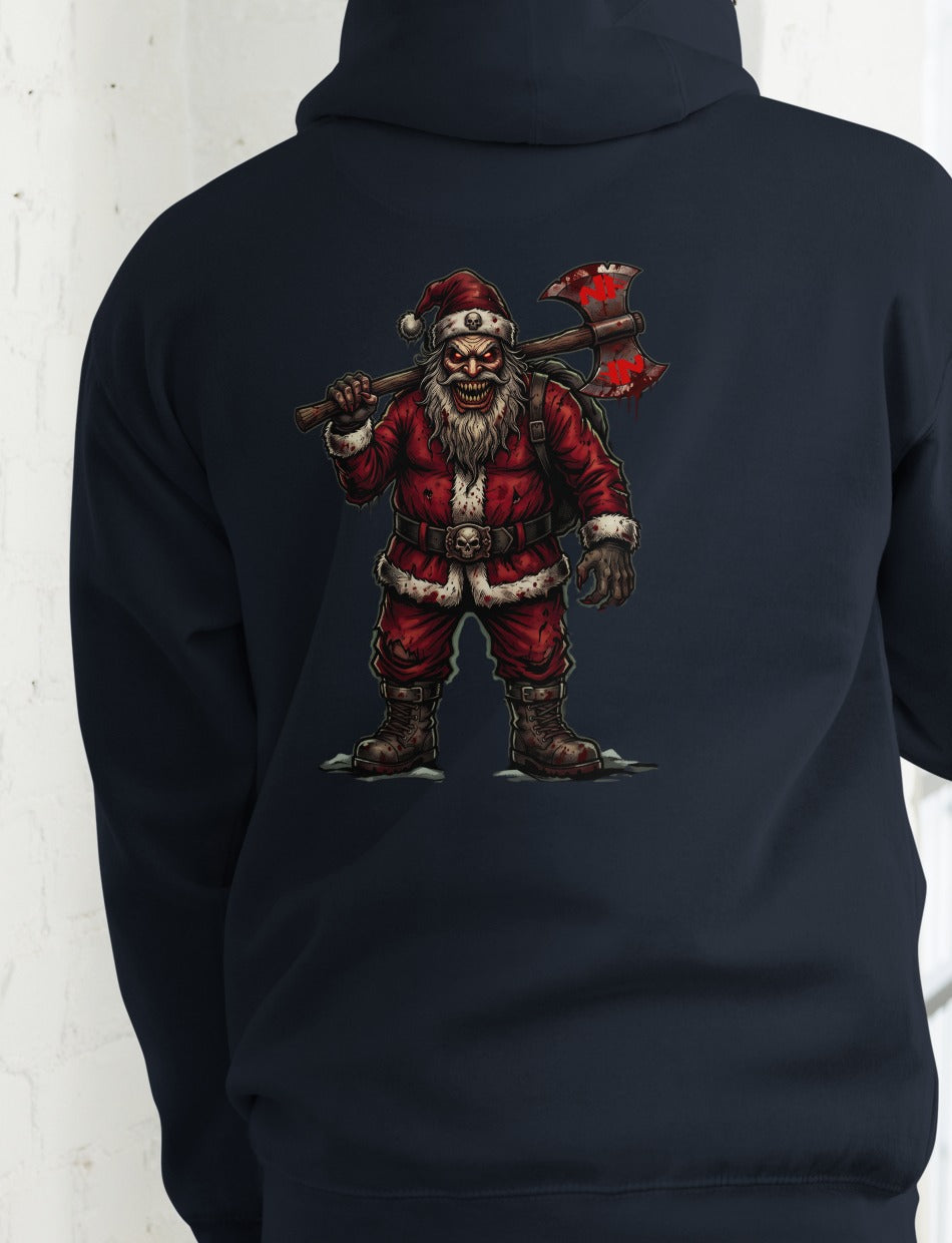 Santa Clause Signature Hoodie, Navy Blazer, back, model wearing hoodie