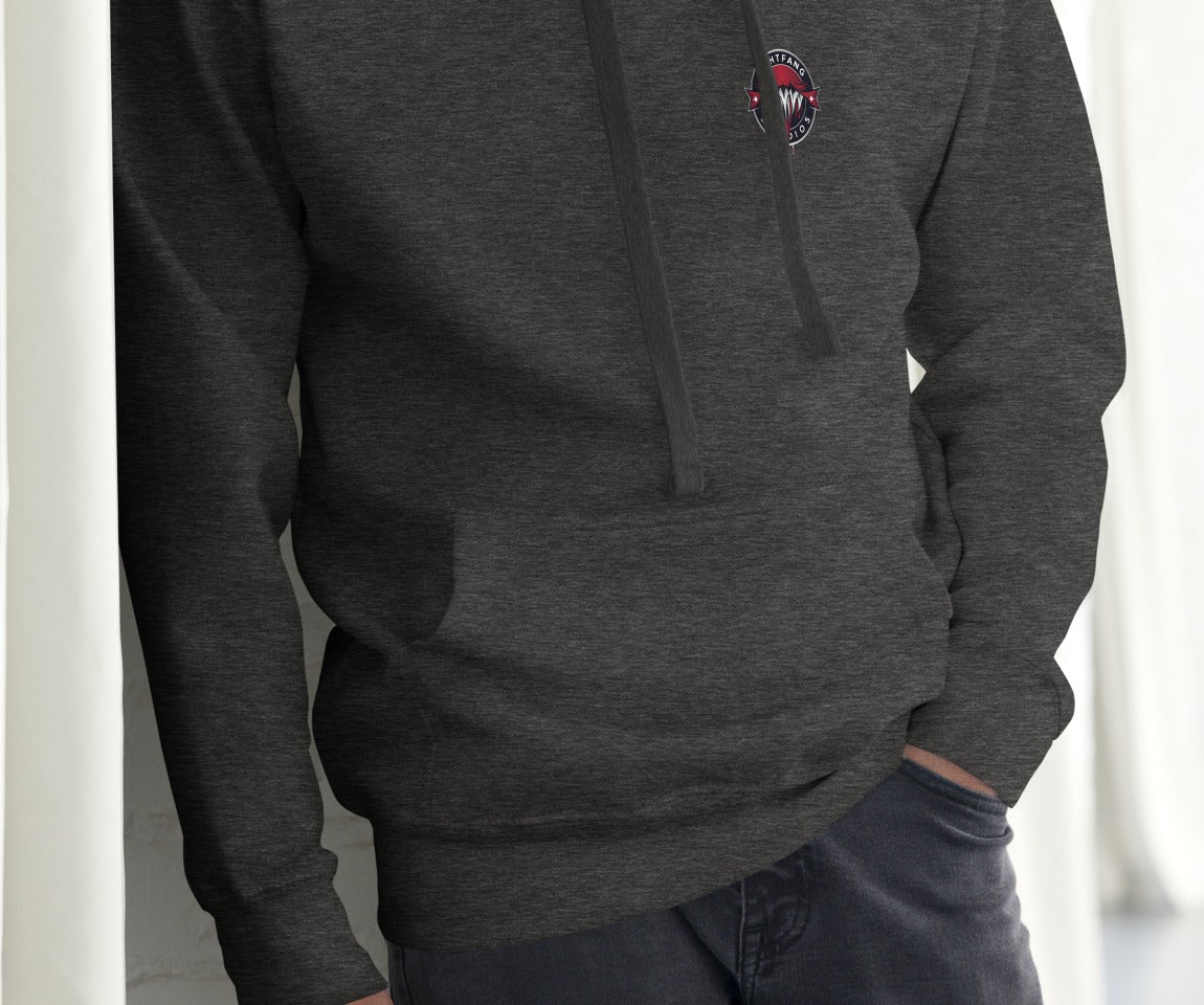 Santa Clause Signature Hoodie, Charcoal Heather, front, model wearing hoodie