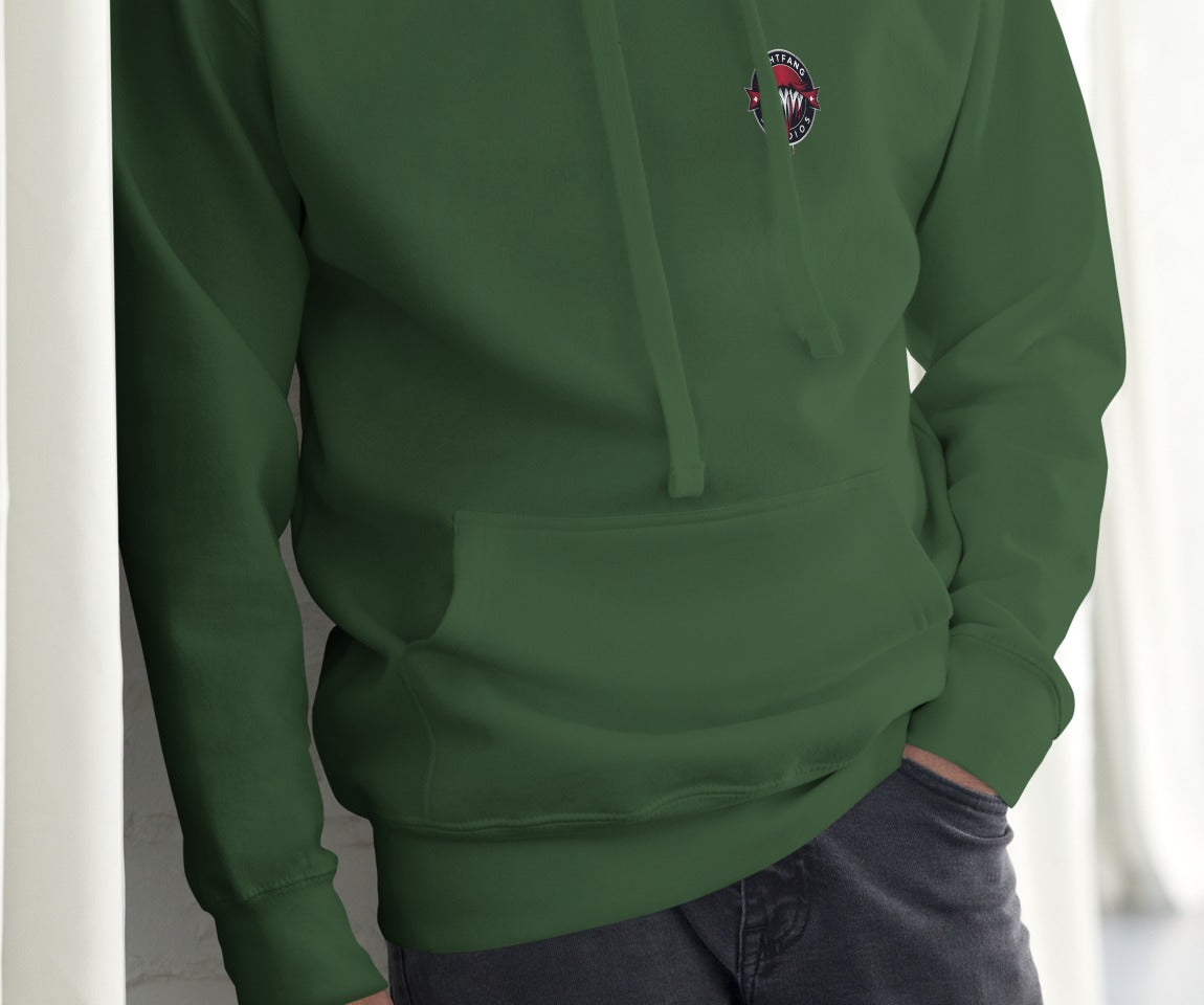 Santa Clause Signature Hoodie, Forest Green, front, model wearing hoodie