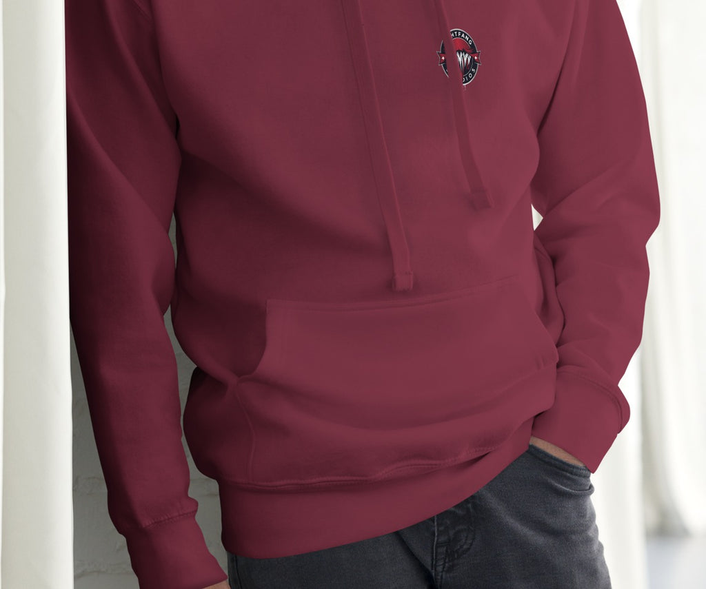 Santa Clause Signature Hoodie, Maroon, front, model wearing hoodie