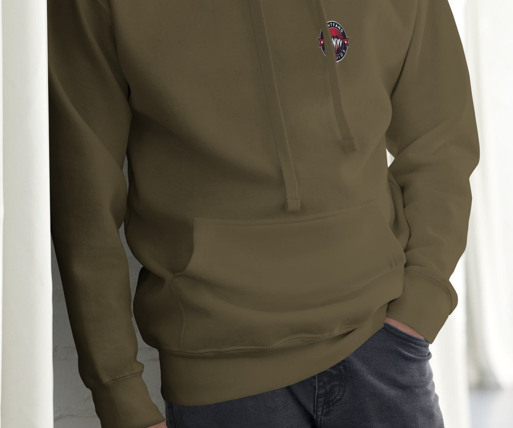 Santa Clause Signature Hoodie, Military Green, front, model wearing hoodie