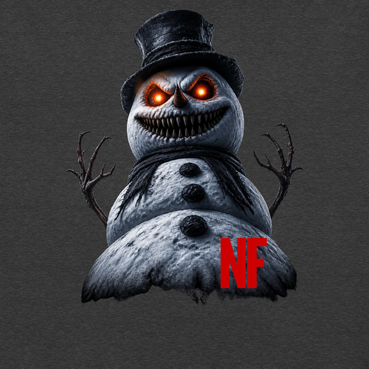 Horrible Snowman Women's Tee, Dark Grey Heather, close-up