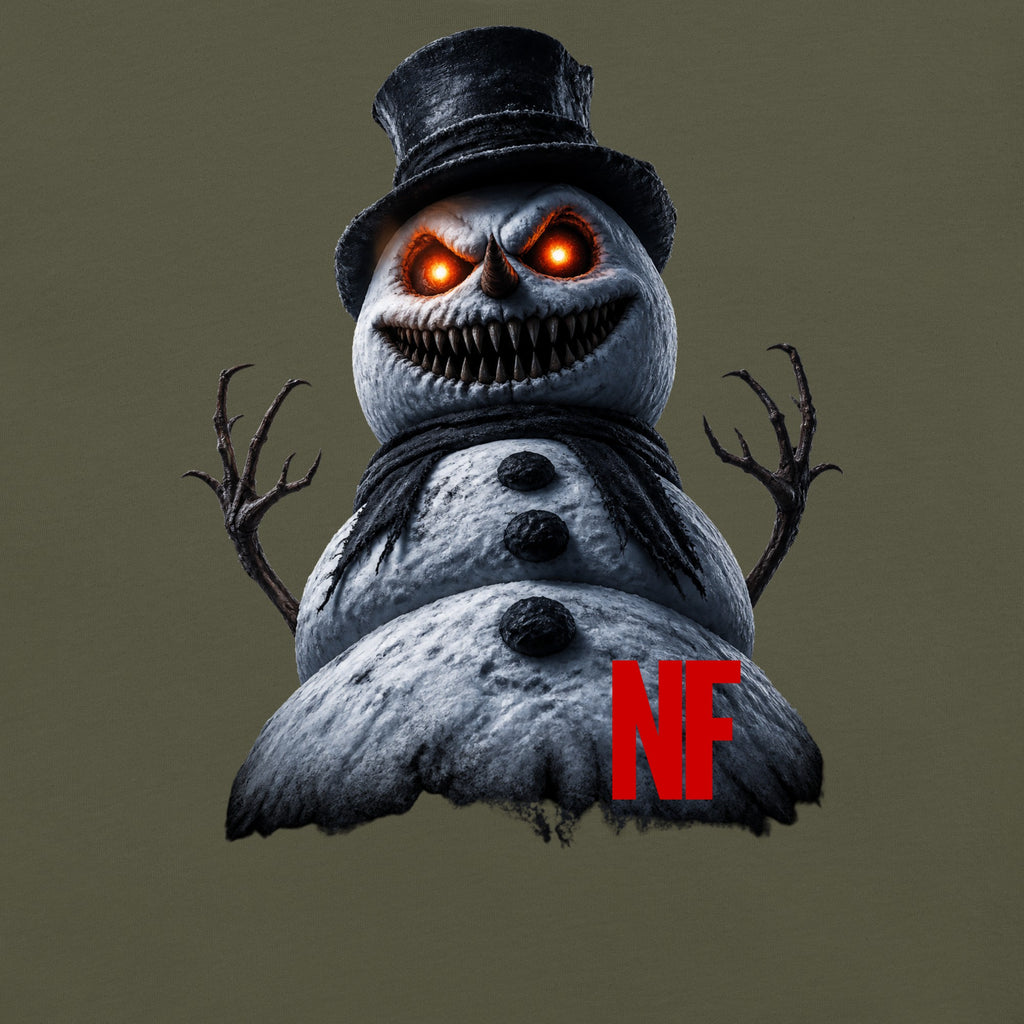 Horrible Snowman Women's Tee, Military Green, close-up