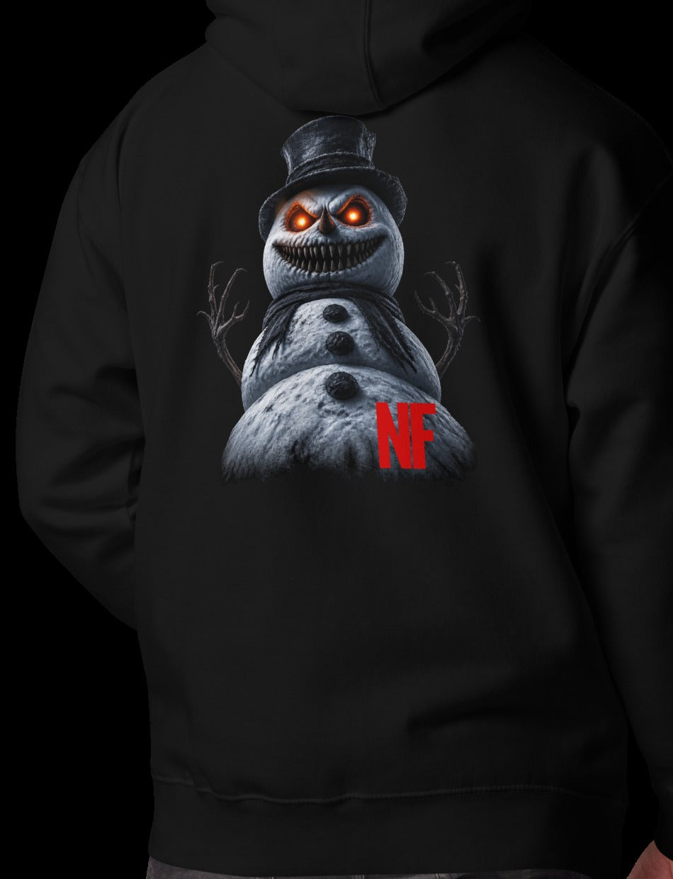 Horrible Snowman Signature Hoodie, Black, back, model wearing hoodie