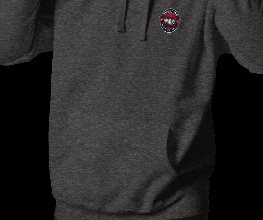 Horrible Snowman Signature Hoodie, Charcoal Heather, front, model wearing hoodie