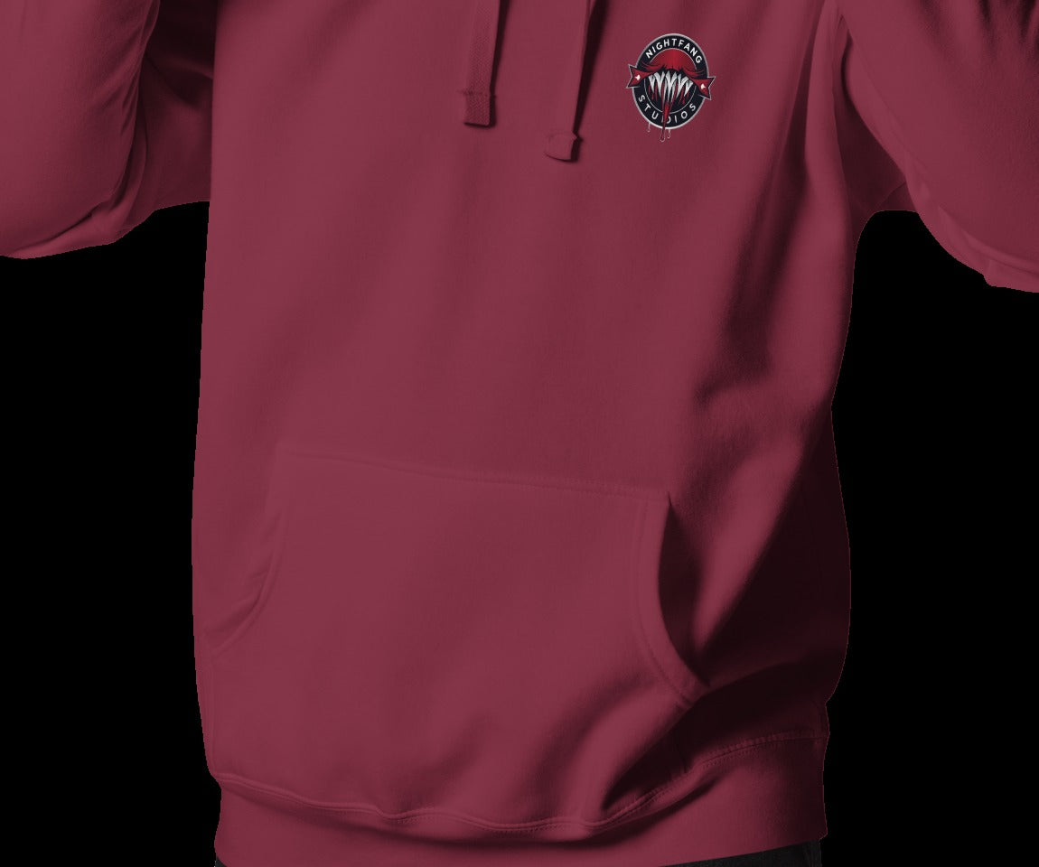 Horrible Snowman Signature Hoodie, Maroon, front, model wearing hoodie