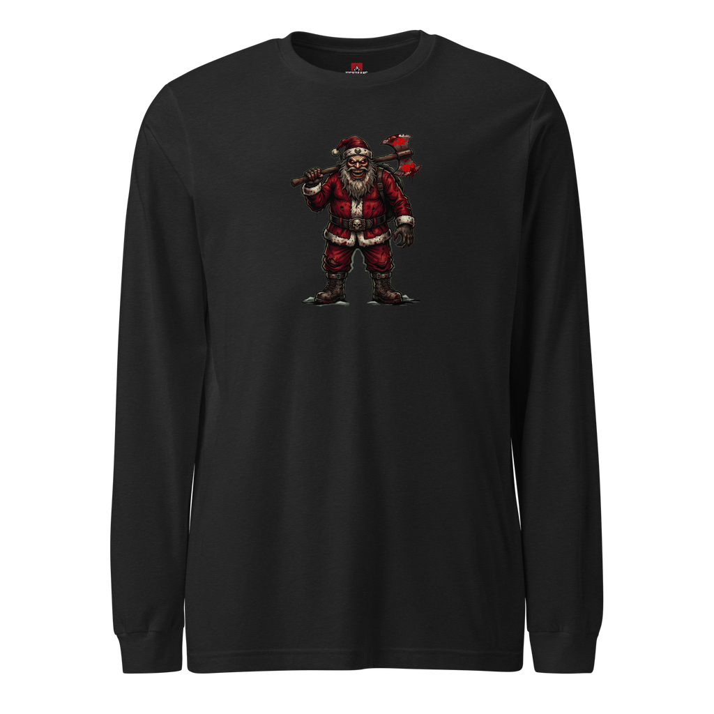 Santa Clause Unisex Long Sleeve Tee, Black Heather, flat front