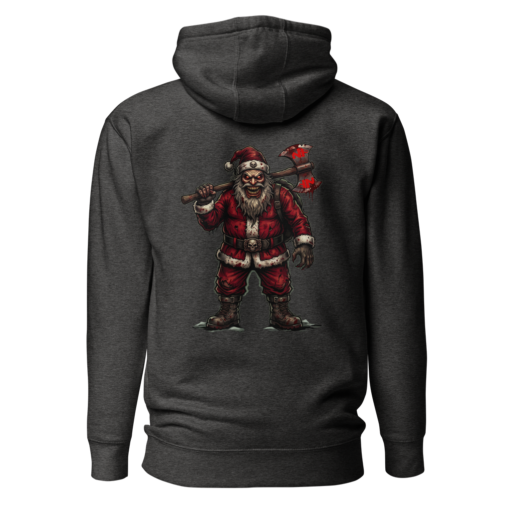 Santa Clause Signature Front & Back Unisex Hoodie, Charcoal Heather, flat back