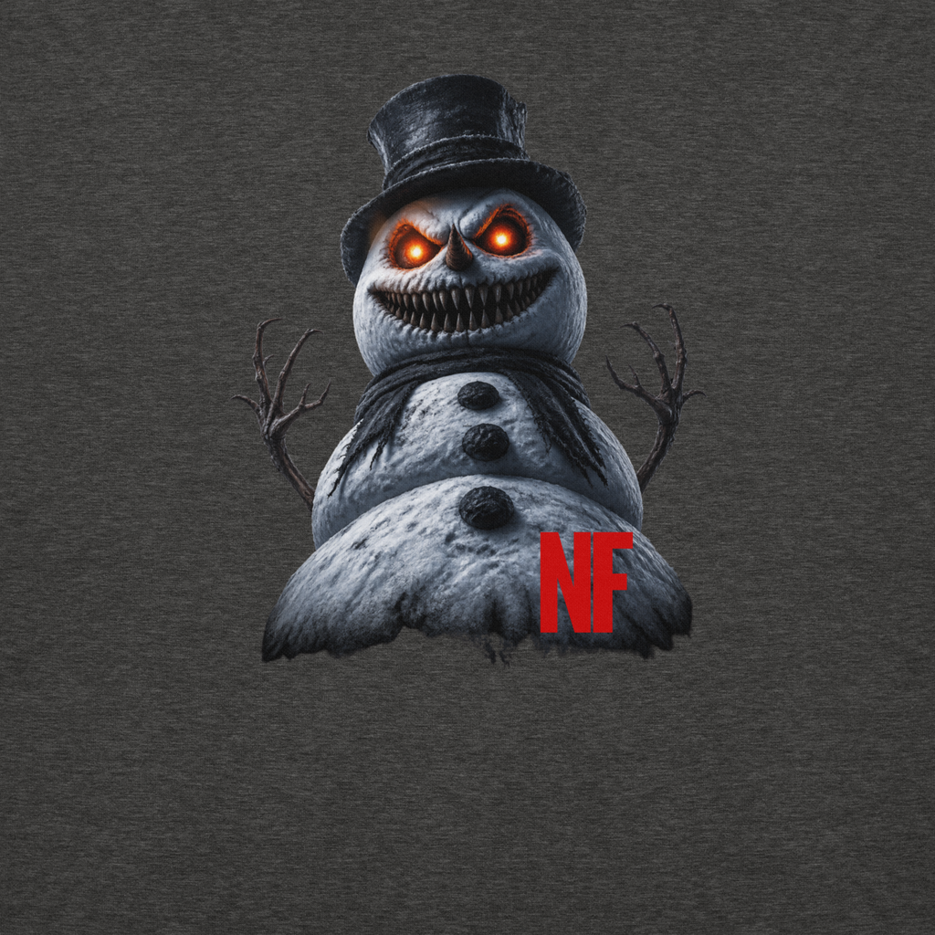 Horrible Snowman Signature Front & Back Unisex Hoodie, Charcoal Heather, flat back
