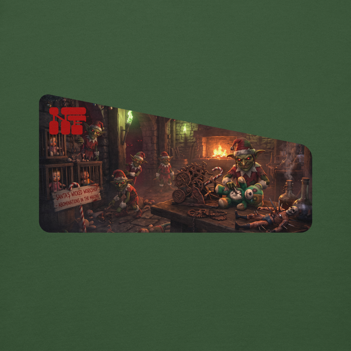 Santa's Wicked Workshop Unisex Hoodie, Forest Green, flat front