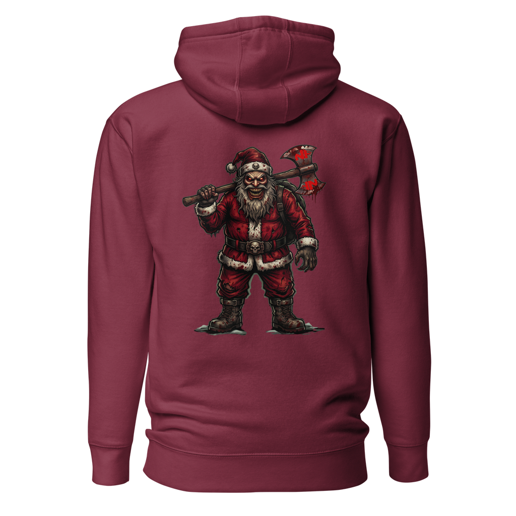 Santa Clause Signature Front & Back Unisex Hoodie, Maroon, flat back