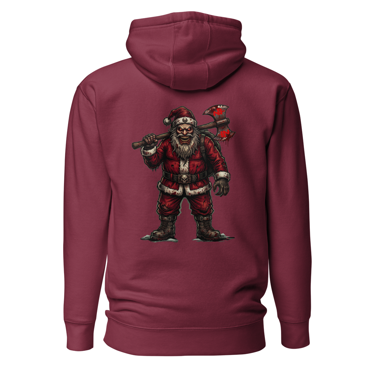 Santa Clause Signature Front & Back Unisex Hoodie, Maroon, flat back