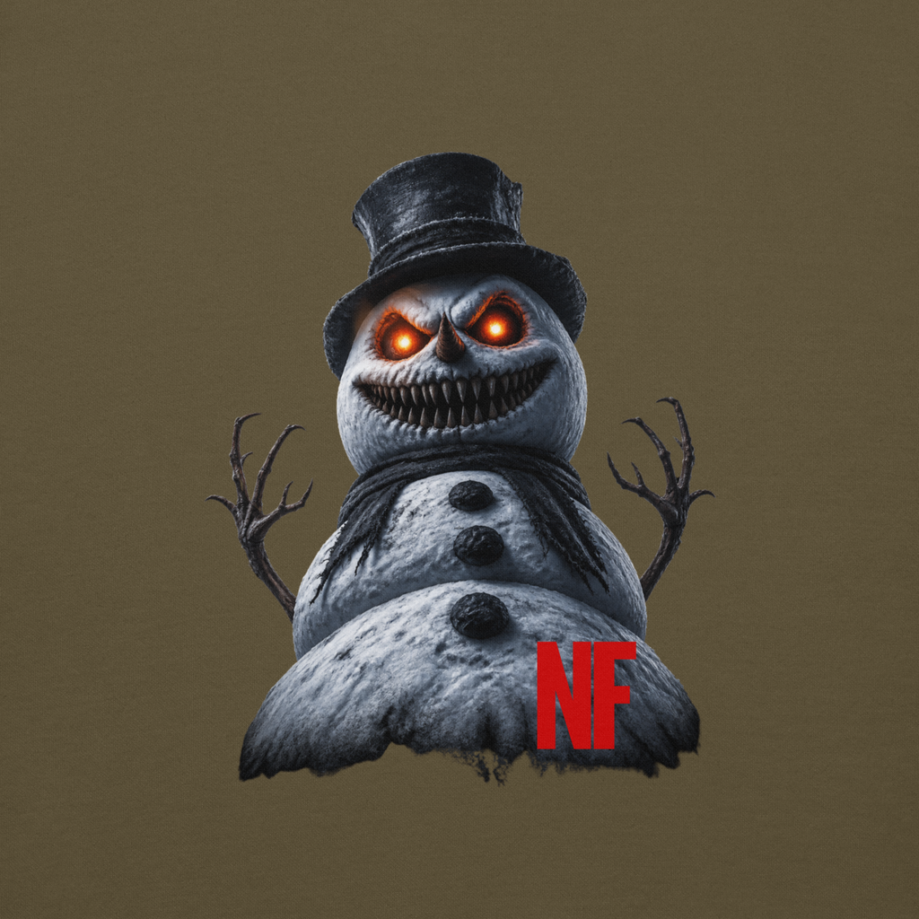 Horrible Snowman Unisex Hoodie, Military Green, close-up