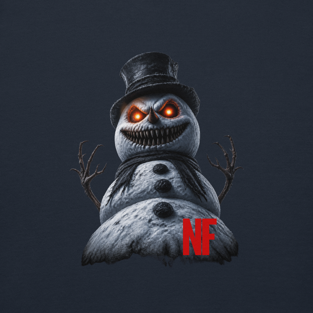 Horrible Snowman Unisex Hoodie, Navy Blazer, close-up