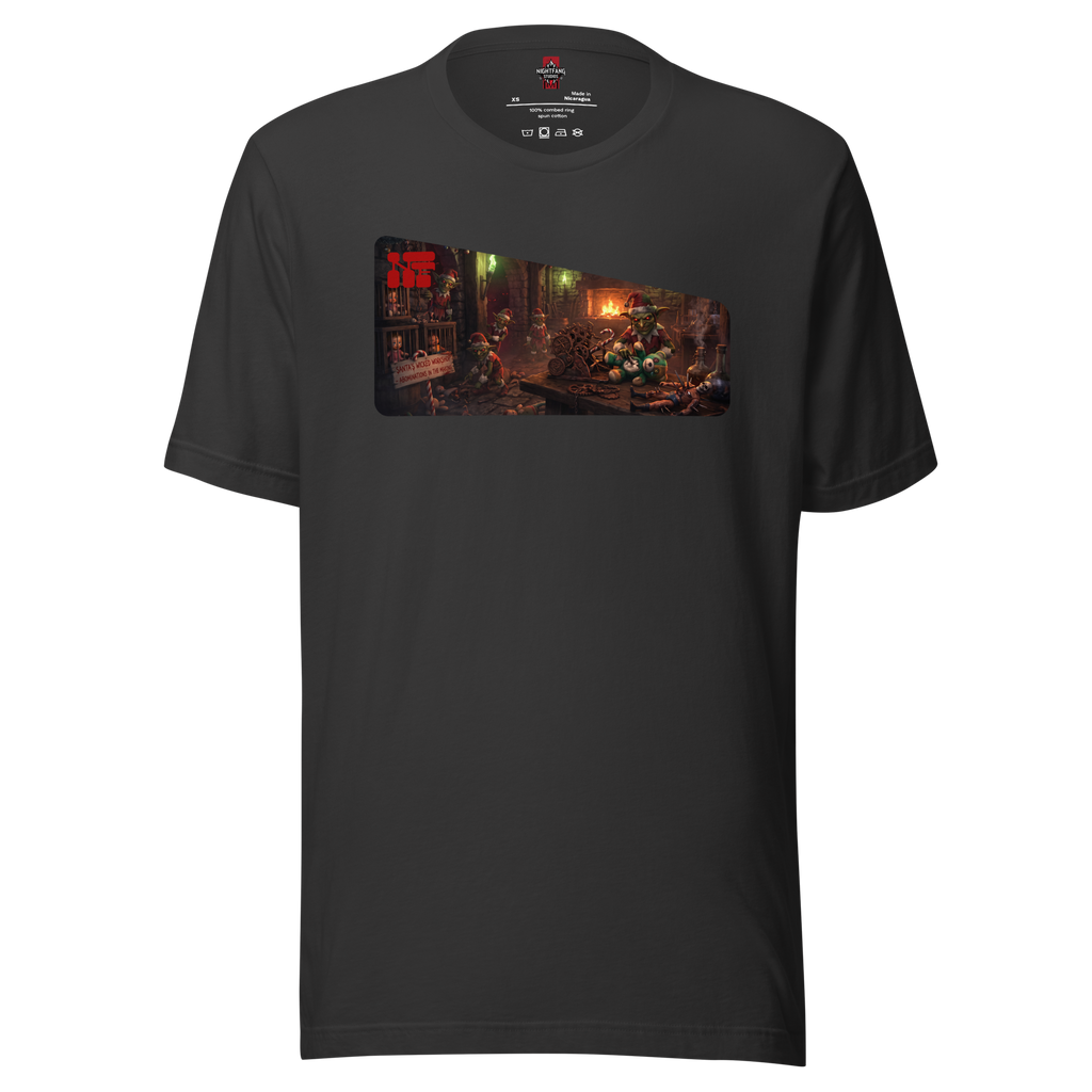 Santa's Wicked Workshop Unisex Tee, Dark Grey, flat front