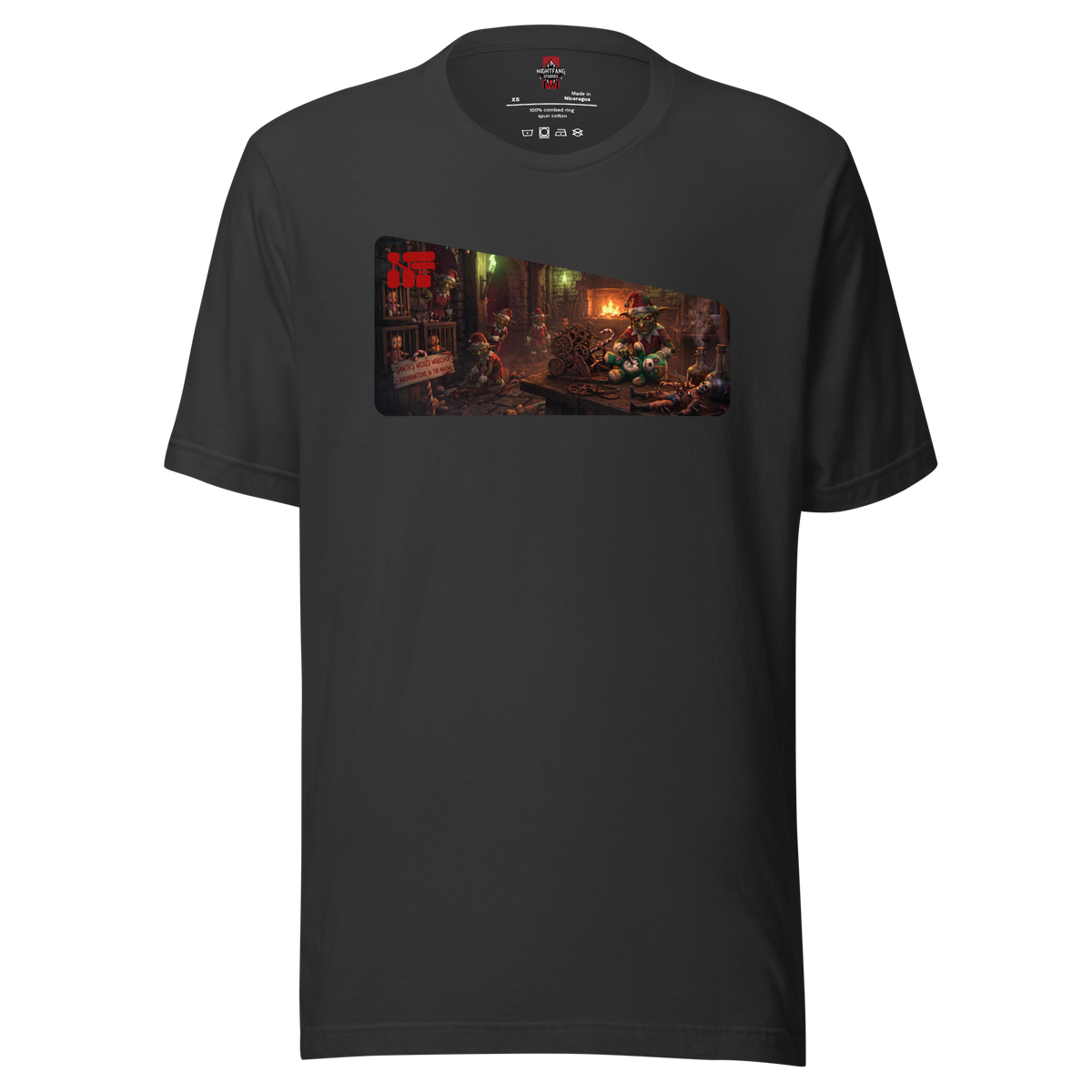 Santa's Wicked Workshop Unisex Tee, Dark Grey, flat front