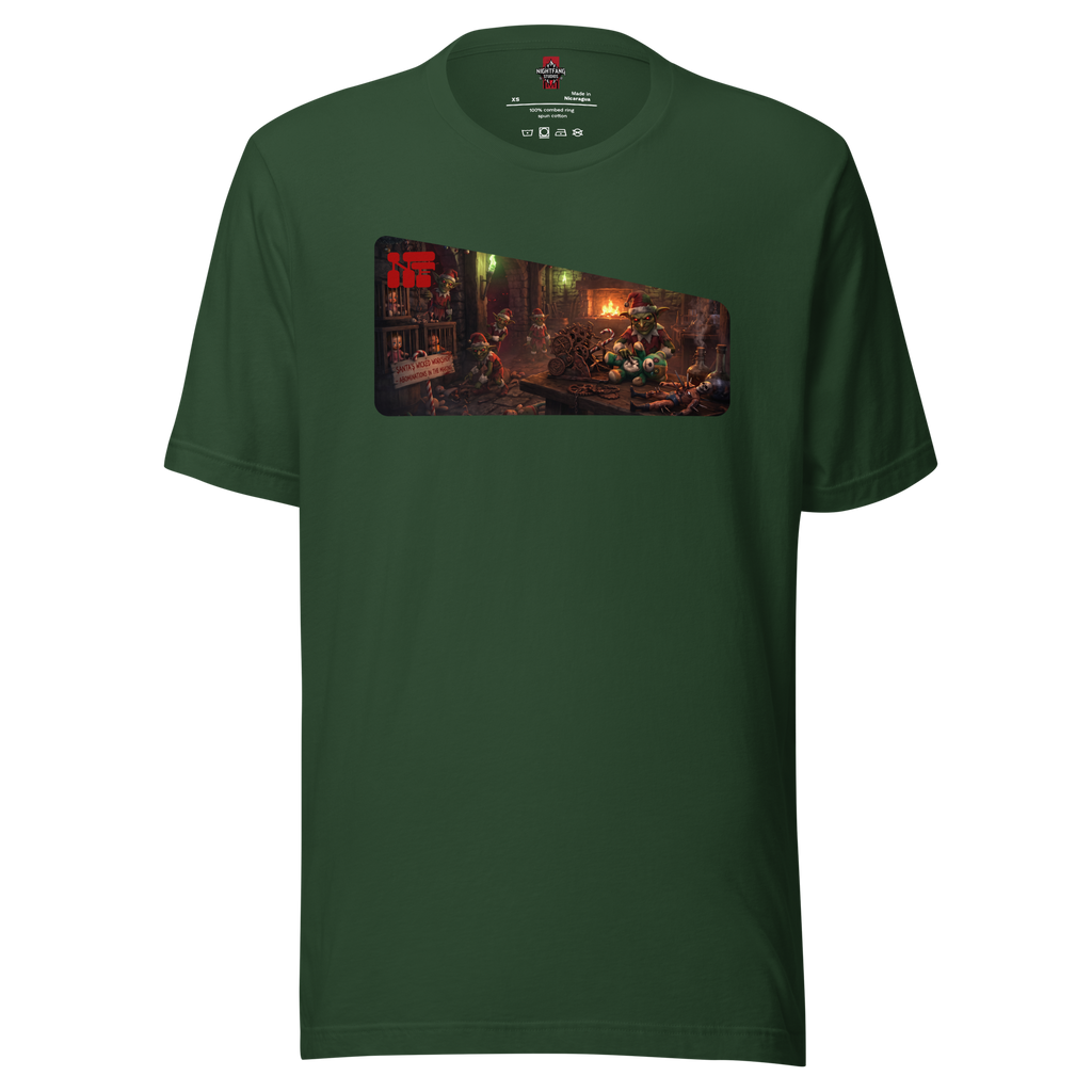 Santa's Wicked Workshop Unisex Tee, Forest, flat front
