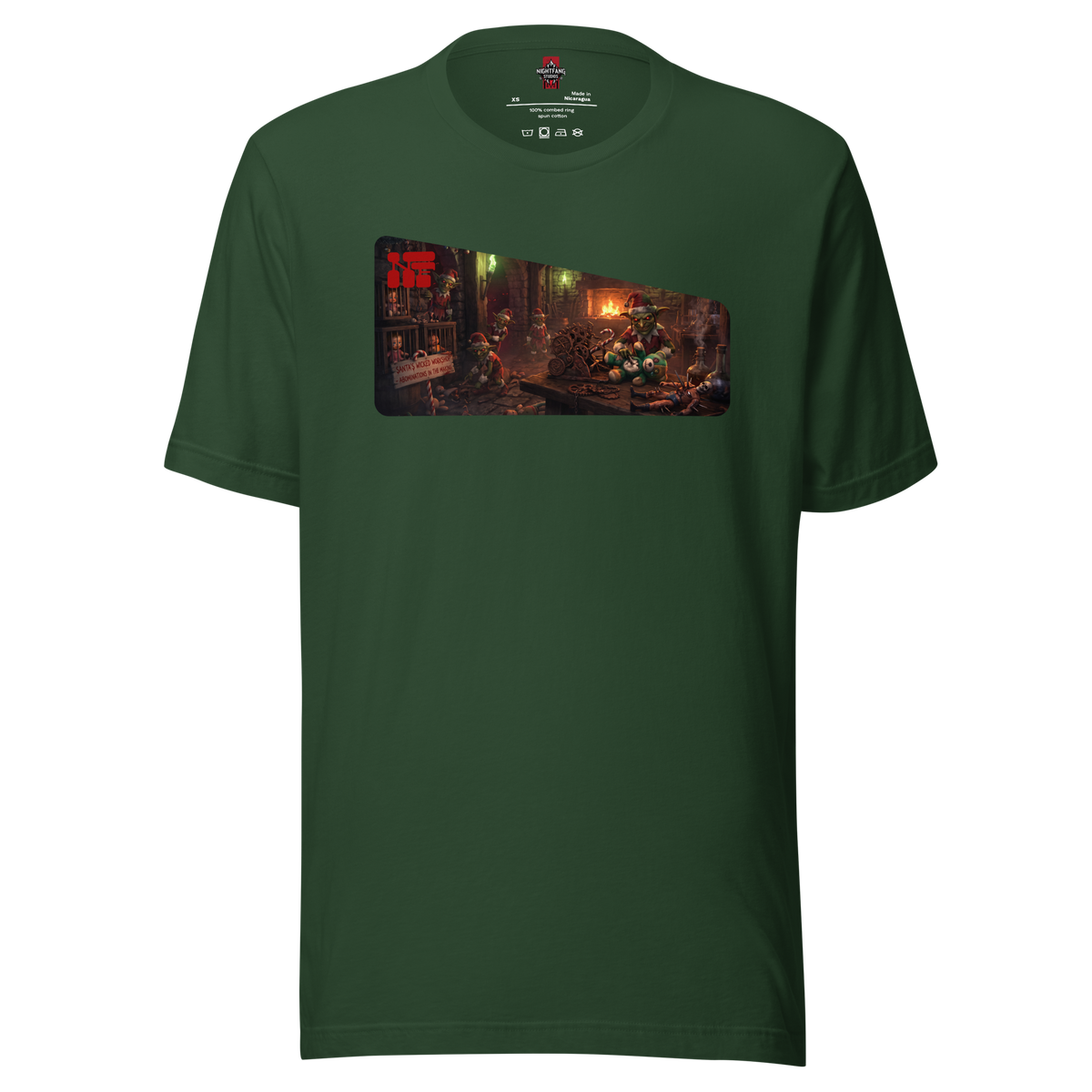 Santa's Wicked Workshop Unisex Tee, Forest, flat front