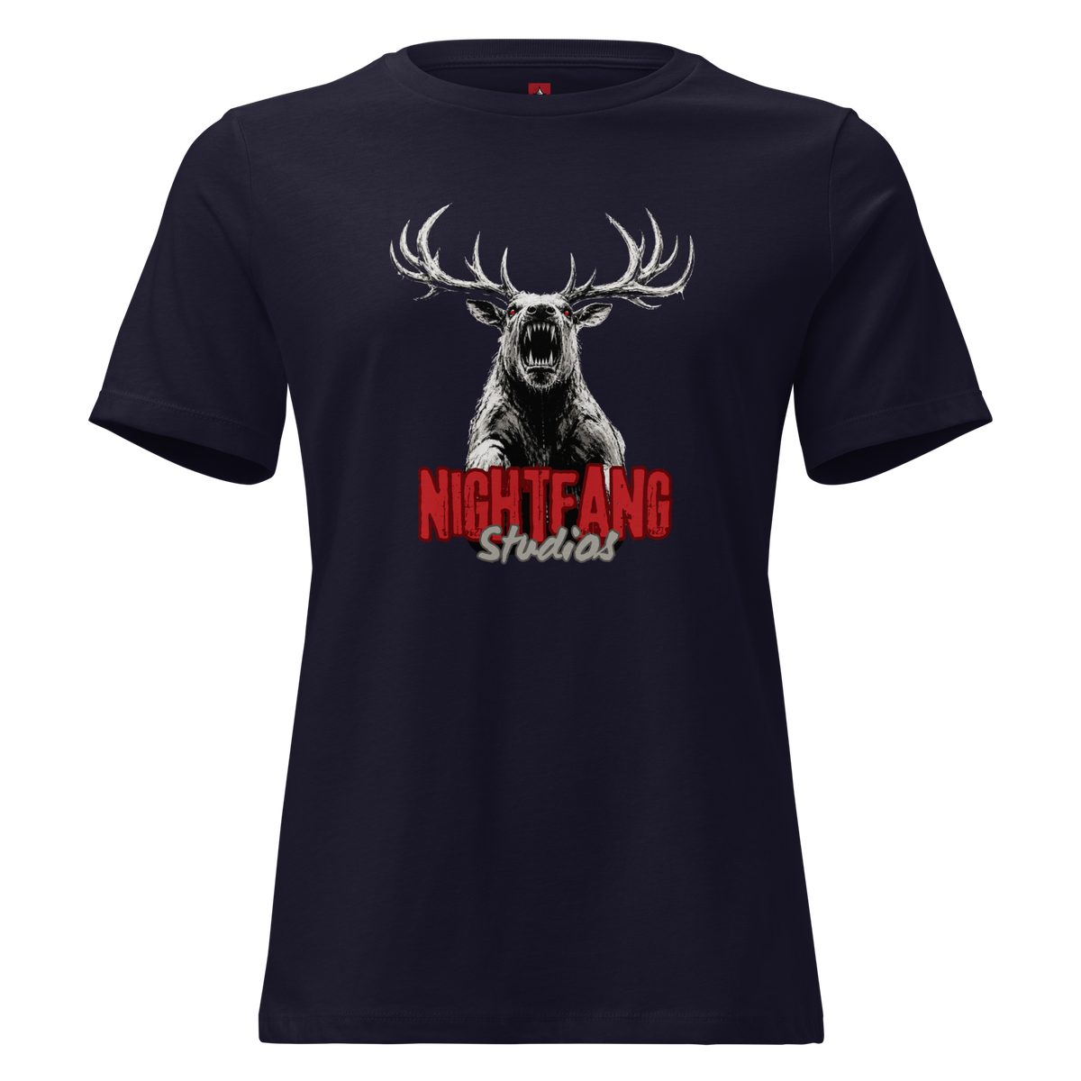 Nightfang Reindeer Women's Tee, Navy, flat front